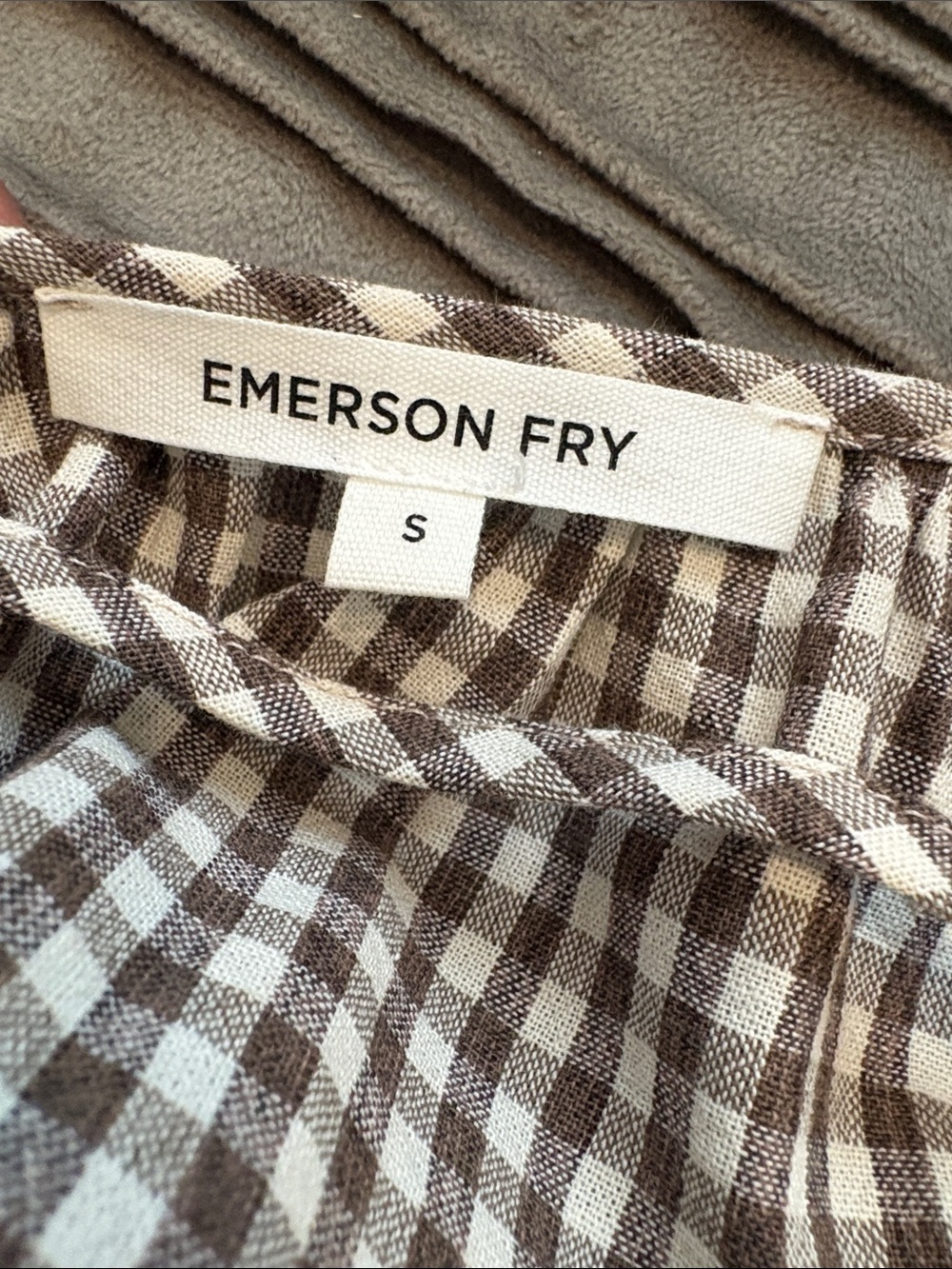 Emerson Fry RAKEL KEYHOLE SHORT DRESS - COFFEE GINGHAM 100% Cotton - Picture 7 of 9